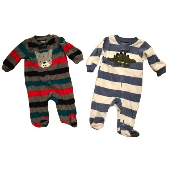 Lot of 2 Boy's Newborn Carter's Long Sleeve Footie One-piece Pajamas Fleece - Picture 1 of 2